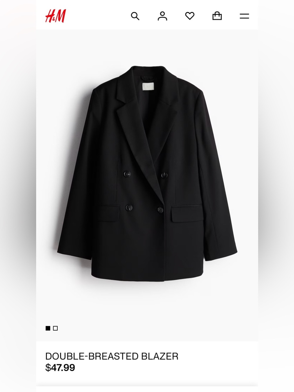 H&M Double Breasted Black Blazer Size 2